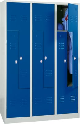 Vestiaire 6 compartiments, avec socle, 6 compartiments, avec portes en Z, serrure à cylindre, gris clair/bleu gentiane