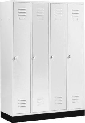 Vestiaire à 4 compartiments, sur socle, L 1230 x P 500 x H 1800 mm, serrure à loquet rotatif, gris clair