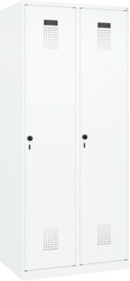 Vestiaire C+P Evolo Plus, 2 compartiments, charnières à droite, verrou rotatif de sécurité, L 800 x P 500 x H 1850 mm, blanc signalisation/blanc trafic