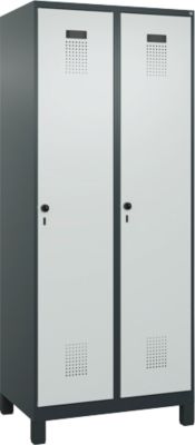 Vestiaire C+P Evolo Plus, 2 compartiments, largeur de compartiment 400 mm, avec pieds, butée à droite, butée Soft, anti-effraction, L 800 x P 500 x H 1950 mm, fermeture de sécurité à pêne rotatif, gris anthracite RAL 7016/gris clair RAL 7035