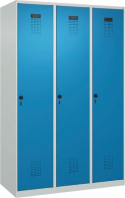 Vestiaire C+P Evolo Plus, 3 compartiments, largeur 400 mm, fermeture rotative, butée soft, L 1.200 x P 500 x H 1.850 m, gris clair/bleu clair