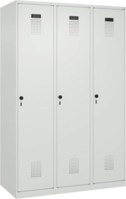 Vestiaire C+P Evolo Plus, 3 compartiments, largeur 400 mm, fermeture rotative, butée soft, L 1.200 x P 500 x H 1.850 m, gris clair/gris clair