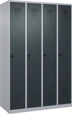 Vestiaire C+P Evolo Plus, 4 compartiments, charnières à droite, verrou rotatif de sécurité, L 1200 x P 500 x H 1850 mm, aluminium blanc/gris anthracite
