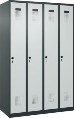 Vestiaire C+P Evolo Plus, 4 compartiments, charnières à droite, verrou rotatif de sécurité, L 1200 x P 500 x H 1850 mm, gris anthracite/gris clair