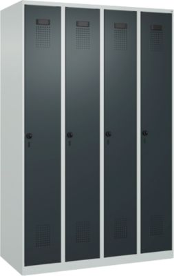 Vestiaire C+P Evolo Plus, 4 compartiments, charnières à droite, verrou rotatif de sécurité, L 1200 x P 500 x H 1850 mm, gris clair/gris anthracite