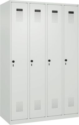 Vestiaire C+P Evolo Plus, 4 compartiments, charnières à droite, verrou rotatif de sécurité, L 1200 x P 500 x H 1850 mm, gris clair/gris clair