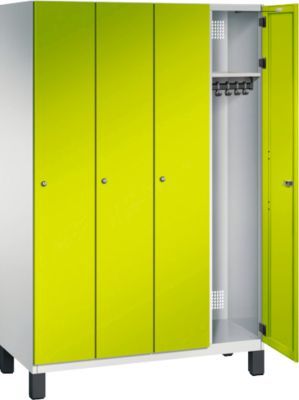 Vestiaire Cambio C+P, 4 compartiments, sur pieds, L 1200 x P 525 x H 1980 mm, gris clair/vert clown