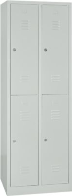 Vestiaire, deux étages, 2 x 2 compartiments, serrure à cylindre, gris clair/gris clair