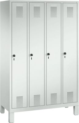Vestiaire Evolo S 3000, acier, sur pieds, 4 compartiments, l. 300 mm chacun, came batteuse, gris clair RAL 7035/gris clair RAL 7035