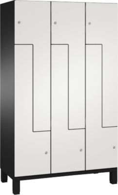 Vestiaire Z Cambio de C+P, 3 compartiments, sur pieds, L 1200 x P 525 x H 1980 mm, gris noir/blanc