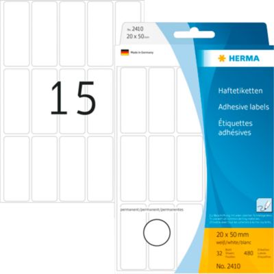 Vielzwecketiketten Herma, 20 x 50 mm, selbstklebend, permanent, matt, 480 Stück, weiß