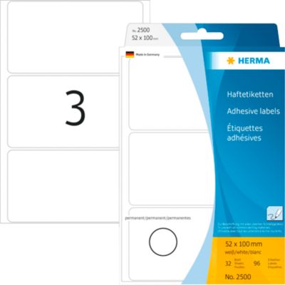 Vielzwecketiketten Herma, 52 x 100 mm, selbstklebend, permanent, matt, 96 Stück, weiß