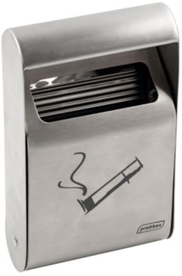 Wandaschenbecher Probbax, Volumen 1,5 l, Abflussöffnungen, herausnehmbarer Inneneimer und Dach, B 152 x T 64 x H 255 mm, Edelstahl, edelstahlfarben