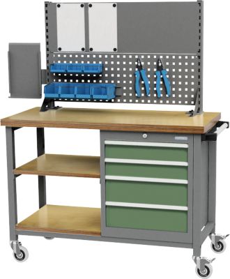 Wandaufbau für Werkbank Bedrunka+Hirth, 2 x Tragsäulen, 1 x Lochwand, 1 x Magnetwand, 1 x A4-Infohalter, B 1000 x H 650 mm, Stahlblech