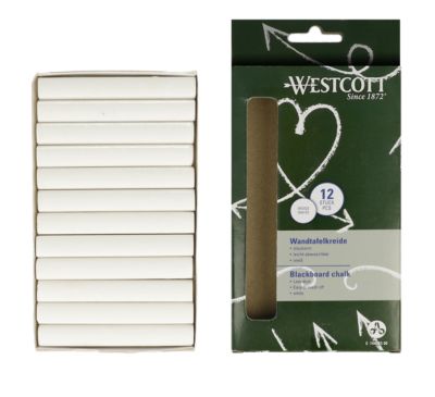 Wandtafelkreide Westcott, weiß,  staubarm, leicht abwaschbar, 12 x 84 mm, 12 Stück