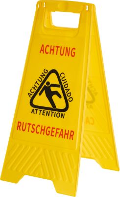 Warnaufsteller „Rutschgefahr“, 2-sprachig, zusammenklappbar, B 300 x H 620 mm, Kunststoff, gelb