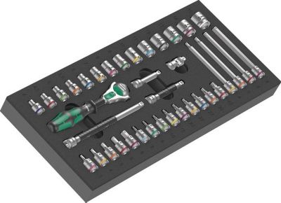 WERA Werkzeugmodul 9720, 37-teilig, mit Schaumstoffeinlage, Zyklop Knarre 1/4", wasser- und ölabweisend, BxHxT 172x40x392 mm
