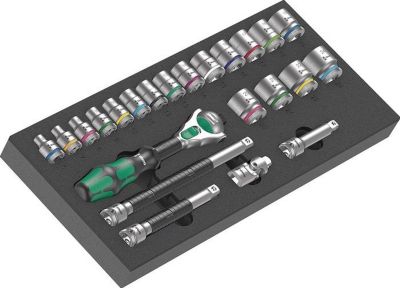WERA Werkzeugmodul 9721, 23-tlg, mit Schaumstoffeinlage, Zyklop Knarre 3/8", wasser- und ölabweisend