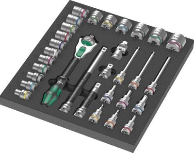 WERA Werkzeugmodul 9722, 31-tlg, mit Schaumstoffeinlage, Zyklop 8000 C Knarre Set, wasser- & ölabweisend, BxHxT 344x51x392 mm