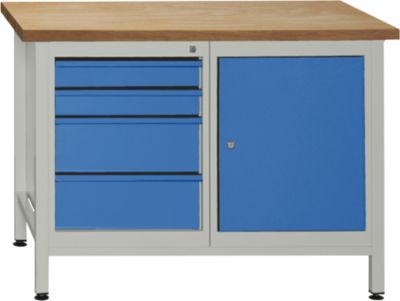 Werkbank mit 1 Tür, 1 Fachböden und 4 Schubladen