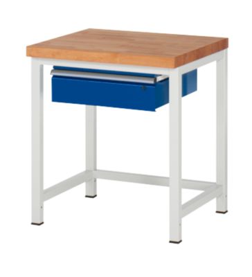Werkbank Serie 8000, stationär, mit Hängeschublade, B 750 x T 700 x H 840 – 1040 mm