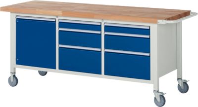 Werkbank Serie 8570, fahrbar, 6 Schubladen, 1 Fachboden mit Tür