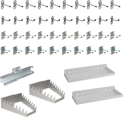 Werkzeughalter Set ADB, 45-teilig, für Lochwände mit 4-Kantlochung & 10 x 10 mm Lochabstand, Stahl, pulverbeschichtet, weissaluminium RAL 9006