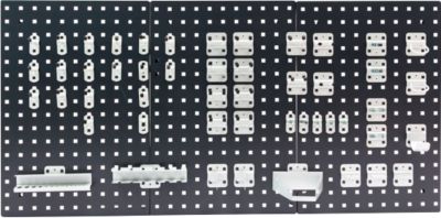 Werkzeughalter Set ADB, 50-teilig, für Lochwände mit 4-Kantlochung 10 x 10 mm & Lochabstand 38 mm, Stahl pulverbeschichtet, weißaluminium RAL 9006