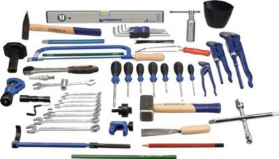 Werkzeugkoffer, inkl. Sanitär- und Heizungsinstallationssortiment, 72-tlg., Kunststoff, schwarz
