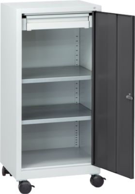 Werkzeugschrank mit Rollen, Flügeltür, 2 Böden, 1 Schub, B 500 x T 500 x H 1000 mm, abschliessbar, lichtgrau/anthrazit 
