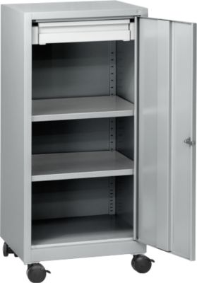 Werkzeugschrank mit Rollen, Flügeltür, 2 Böden, 1 Schub, B 500 x T 500 x H 1000 mm, abschließbar, weißaluminium