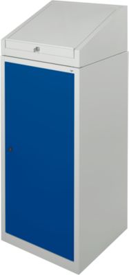 Werkzeugschrank mit Schreibpult, Flügeltür, 2 Böden, 1 Schub, B 500 x T 500 x H 1200 mm, abschließbar, lichtgrau/blau