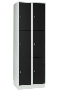 Wertfachschrank 300 mm, 2 Abteile, 6 Fächer, Sicherheitszylinderschloss, Sockel, tiefschwarz