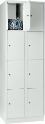 Wertfachschrank 300 mm, 2 Abteile, 8 Fächer, Sicherheitszylinderschloss, Sockel, lichtgrau