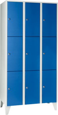 Wertfachschrank 300 mm, 3 Abteile, 9 Fächer, Sicherheitszylinderschloss, Fuß, enzianblau