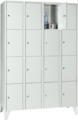 Wertfachschrank 300 mm, 4 Abteile, 16 Fächer, Sicherheitszylinderschloss, Fuß, lichtgrau