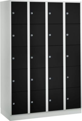Wertfachschrank 300 mm, 4 Abteile, 20 Fächer, Sicherheitszylinderschloss, Sockel, tiefschwarz