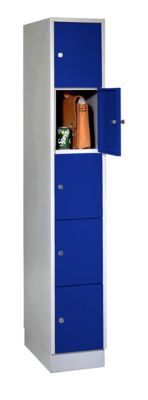 Wertfachschrank, mit Sockel, Fächeranzahl 5, Fachbreite 300 mm, Sicherheitszylinderschloss, enzianblau
