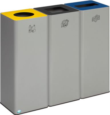 Wertstoffsammler VAR Quadro, 3-fach, Gesamtvolumen 210 l, Stahlblech verzinkt