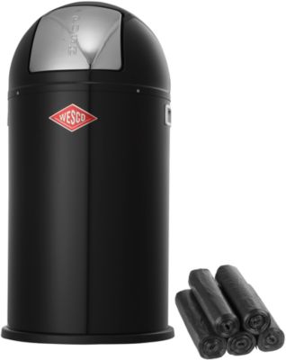 WESCO Poubelle anti- feu Pushboy, noir + sacs poubelles gratuits
