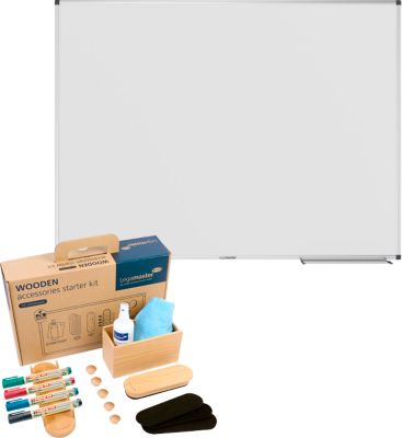 Whiteboard Legamaster UNITE, magnetisch, Markerablage, B 1200 x T 12,6 x H 900 mm, lackierter Stahl, weiß, inkl. Whiteboard Zubehör Set WOODEN, 17-teilig