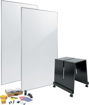 Whiteboard Set sigel MUB03, 4-teilig, 2 x Whiteboard B 900 x H 1800 mm, 1 x mobiler Ständer & umfangr. Toolkit