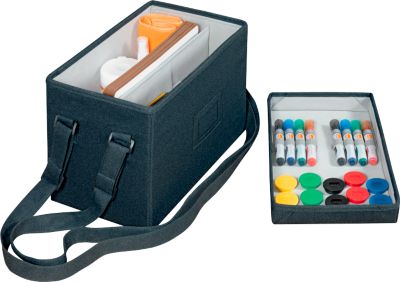 Whiteboard-Zubehörtasche Nobo, mit Inhalt, magnetischer Deckel, zusammenklappbar, bis 8 kg, B 299 x T 355 x H 230 mm, Recyclingstoff, anthrazitgrau