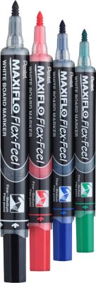 Whiteboardmarker Pentel Maxiflo Flex-Feel, Rundspitze mit variabler Strichstärke, integriertes Pumpsystem, farbsortiertes 4er-Set