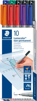 Whiteboardmarker Staedtler Lumocolor® 316, Strichstärke F, abwischbar & wasserlöslich, schnell trocknend, nachfüllbar, Clip, farbsortiert, 10 Stück