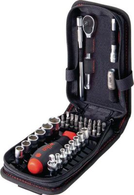 WIHA Bit-/Steckschlüsselset 44684, 39-tlg., Schlitz/PH/PZD/T/K, zähharte Bits, Funktionstasche mit Gürtelclip