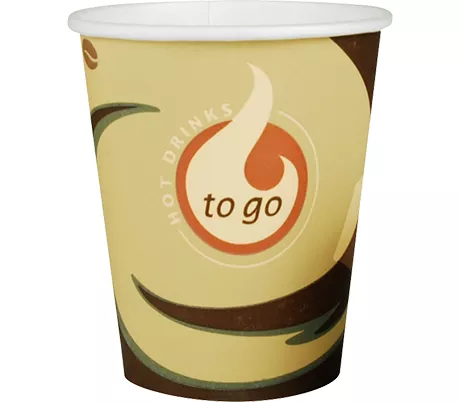 Coffee to go Becher, für 0,2 l, Ø 75 x H 91 mm, bedruckte Pappe, beige-schwarz, 50 Stück