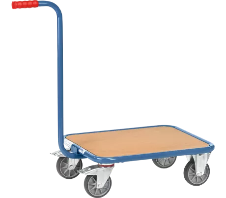 Griffroller, mit Holzplattform, L 600 x B 500 mm, bis 250 kg, Stahlrohr, blau