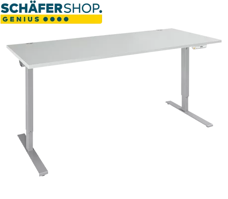 Schäfer Shop Genius Schreibtisch AERO FLEX, elektrisch höhenverstellbar, Rechteck, C-Fuß, B 1600 mm, lichtgrau/weißalu 