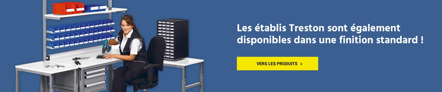 Les tables d’atelier Treston sont également disponibles en modèles standard. Toute notre gamme de tables d’atelier est disponible ici